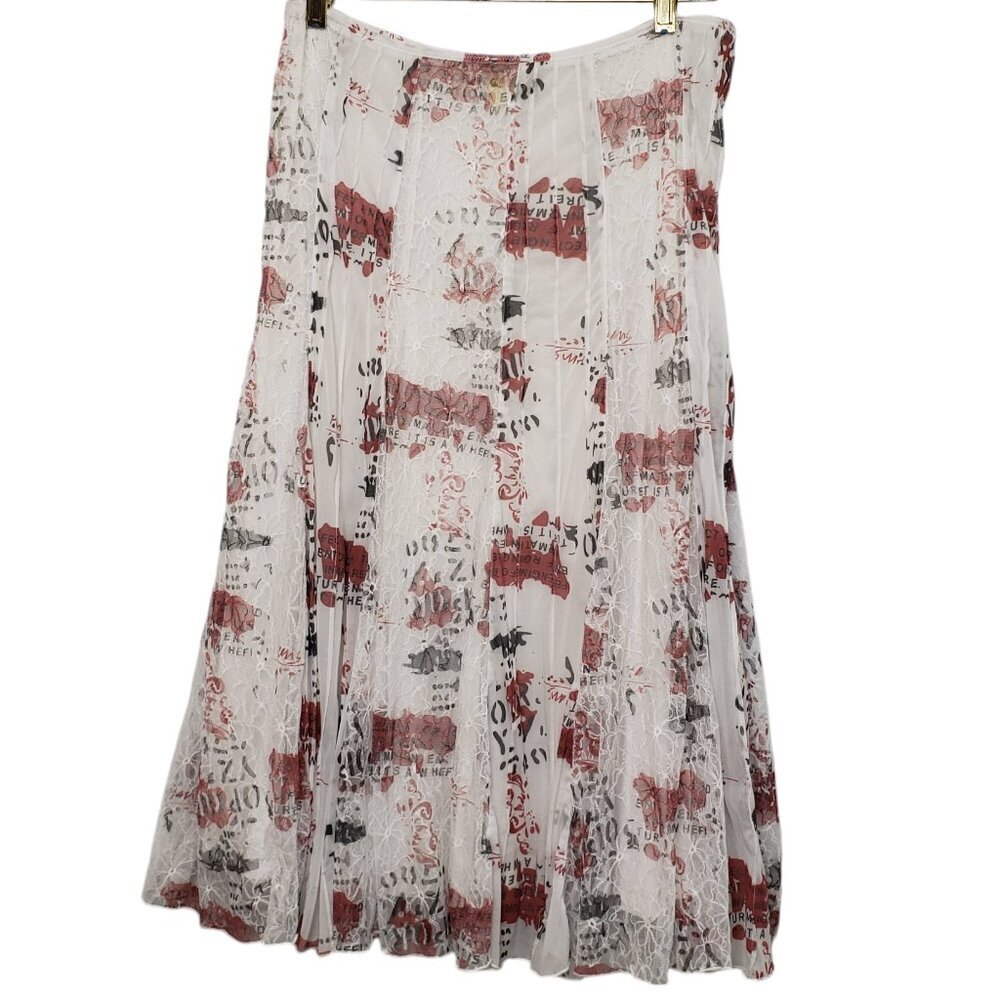 Linea Domani A Line Skirt Midi Lace Inserts Graphic Pattern Size 8